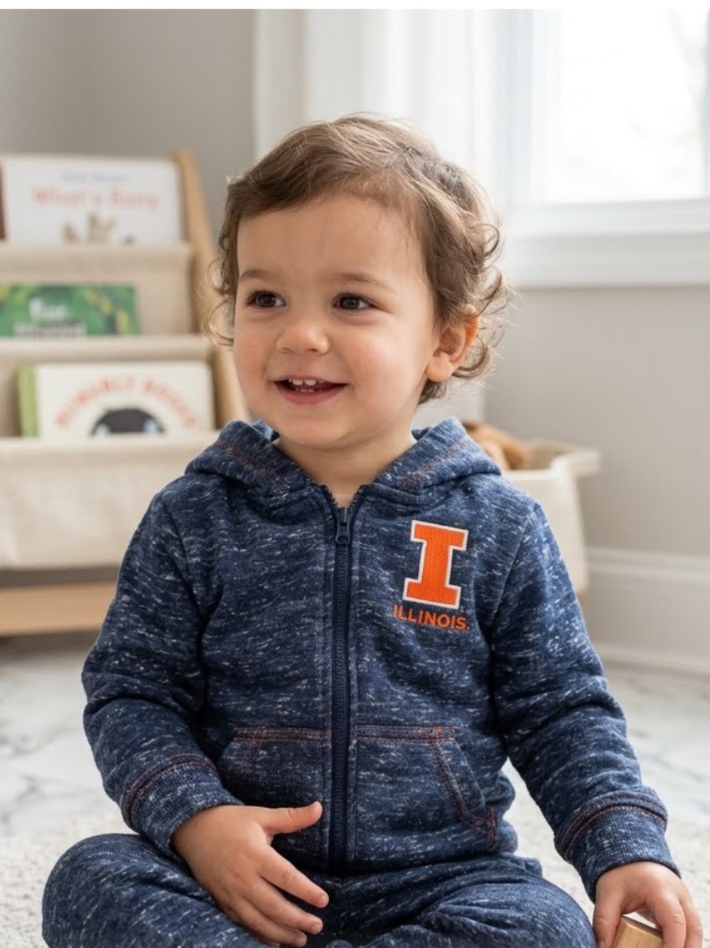 Illinois Kids Navy Heather Zip-Up Hoodie - U of I - Illini - fandom - size 2T